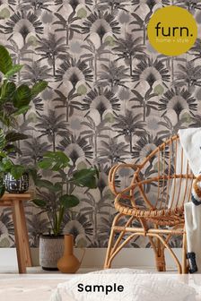 Furn Blush Pink/Charcoal Grey Malaysian Palm Tropical Wallpaper