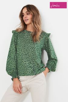 Joules Green Samara Jersey Blouse With Frill Shoulder Detail