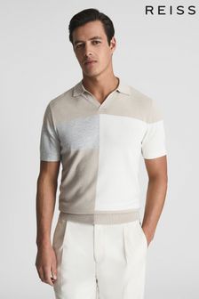 Reiss Natural Tondo Open Collar Colourblock Polo T-Shirt (U40807) | £88