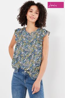 Joules Blue Anastasia Frill Sleeve Top