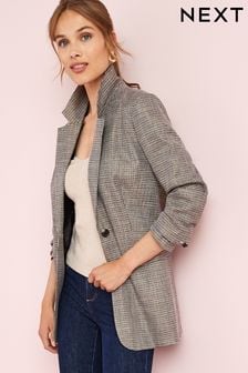 Womens Wool Jacket Ladies Coat Size 8 10 12 14 Black Grey Check New 