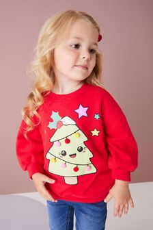 Red Christmas Tree Sweatshirt (3mths-7yrs) (U41227) | £11 - £13