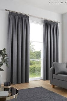 Fusion Charcoal Grey Galaxy Light Reducing Pencil Pleat Curtains