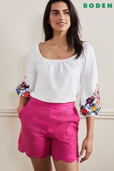 Boden White Poppy Embroidered Jersey Top