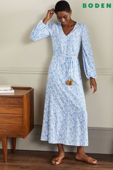Boden Blue Belted Jersey Maxi Dress
