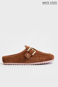 White Stuff Tan Brown Backless Suede Footbed Sandals