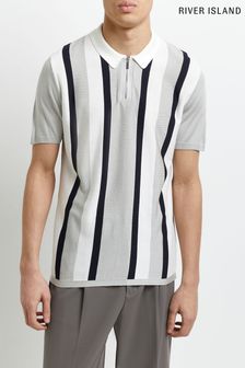 River Island Grey Vertical Stripe Polo Shirt