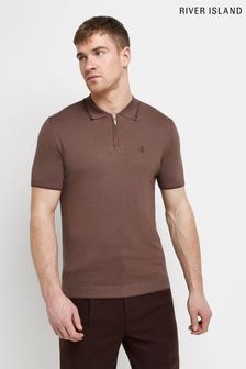 River Island Brown Ss Essential Polo Shirt