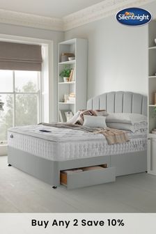 Silentnight Mirapocket 2800 Memory Pillow Top 2 Drawer Luxury Velvet Divan Bed Set - Silver
