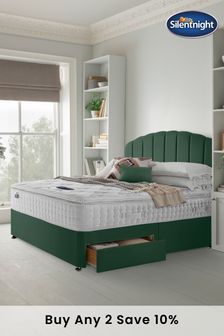 Silentnight Mirapocket 2800 Memory Pillow Top 2 Drawer Luxury Velvet Divan Bed Set - Rainforest Green