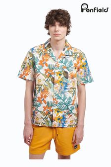 Penfield Yosemite White Florals And Fuana Printed Short-Sleeved Revere Shirt