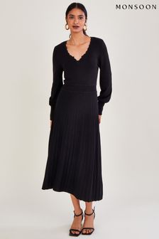 Monsoon Black V-Neck Midi Dress with LENZING™ ECOVERO™ (U44670) | £75