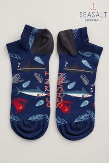 Seasalt Mens Blue Breathable Bamboo Sailor Trainer Socks (U44730) | £5.50