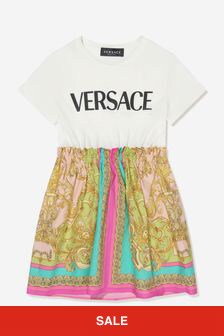 Versace Girls Cotton Barocco Goddess Logo Dress