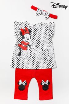 Disney Red Minnie Mouse Top, Leggings And Headband Set