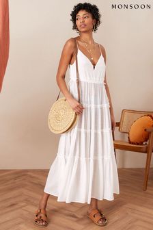 Monsoon White Premium Cami Maxi Tiered Dress