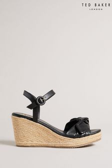 Ted Baker Black Bryanah Black Leather Bow Wedged Sandals