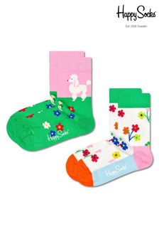 Happy Socks Kids Natural Poodle And Flowers Socks 2-pack