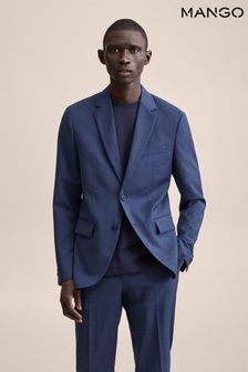 Mango Blue Slim Fit Virgin Wool Suit Blazer