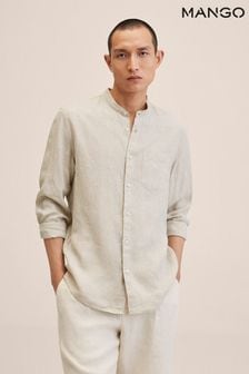 Mango Natural Mao Collar Linen Shirt (U46482) | £50