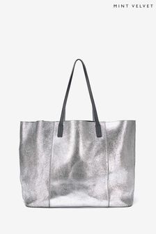 Mint Velvet Liza Silver Leather Tote Bag