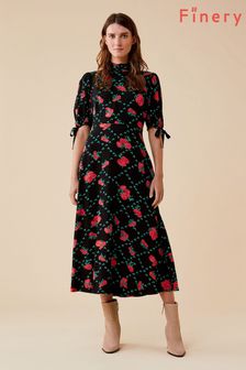 Finery Genia Black Midi Viscose Floral Dress