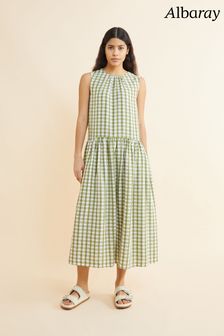 Albaray Green Check Sleeveless Midi Dress