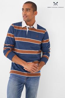 Crew Clothing Company Blue Stripe Cotton Classic Rugby Shirt