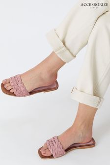 Accessorize Pink Double Plaited Suede Sliders