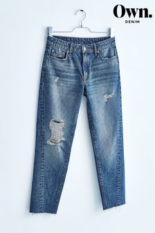 Own. Mid Blue Ripped Twisted Seam Mom Jeans (U48673) | £50
