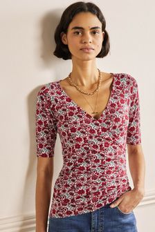 Boden Red Short Sleeve Wrap Top