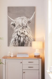 Monochrome Large Highland Cow Canvas Wall Art