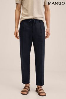Mango Blue Relaxed Linen Trousers
