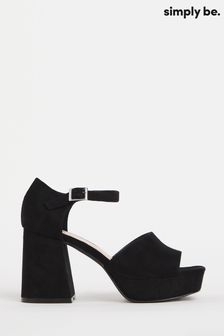 Simply Be Black Wide Fit Heeled Platform Sandals (U49733) | £28