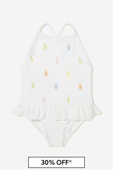 Ralph Lauren Kids Baby Girls Embroidered Logo Swimsuit in White