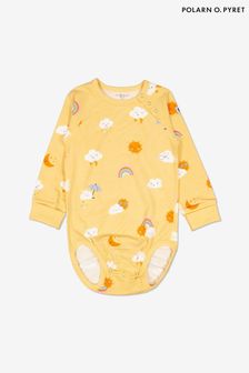 Polarn O. Pyret Yellow Organic Cotton Sunshine And Clouds Babygrow Bodysuit