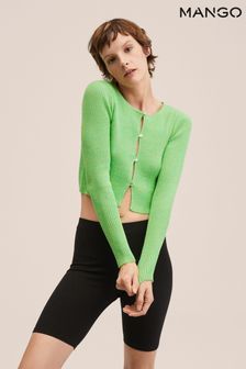 Mango Green Knitted Cropped Cardigan