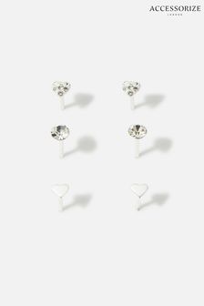 Accessorize Silver-Plated Heart Sparkle Stud Earring Set