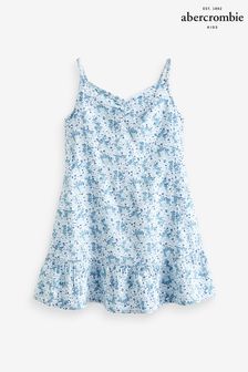 Abercrombie & Fitch Blue Cinched Ruffle Dress