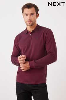 Burgundy Red Oxford Long Sleeve Pique Polo Shirt (U51161) | £24