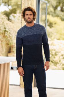 Blue Crew Neck Colourblock Twist Jumper (U51496) | £32