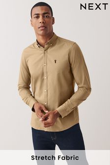 Stone Regular Fit Long Sleeve Stretch Oxford Shirt (U51527) | £28