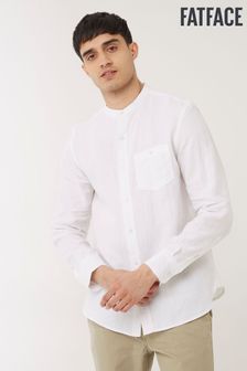 FatFace White Linen Long Sleeve Grandad Shirt