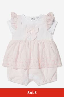 Patachou Baby Girls Cotton Broderie Anglaise Romper in Pink