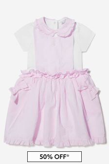 Patachou Baby Girls Cotton Layered Bow Dress in Pink
