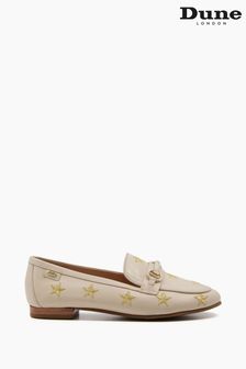 Dune London Goldfinch White Star Embroidered Loafers