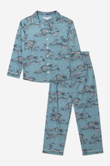 Desmond & Dempsey Kids Organic Cotton Long Pyjamas in Blue