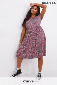 Simply Be Pink Ditsy Floral Supersoft Short Sleeve Midi Dress