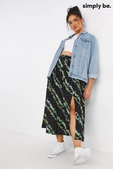 Simply Be Black Floral Print Side Split Midi Skirt