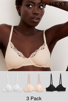 Black/White/Nude Non Pad Balcony Cotton Blend Bras 3 Pack (U54212) | £30